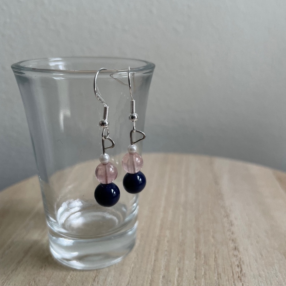 Crushed Pink Navy Beaded Earrings